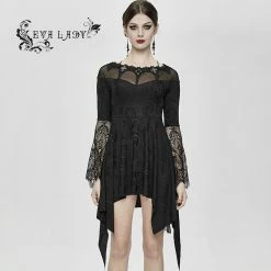 Eva Lady Dresses Gothic Handkerchief Hem Funnel Sleeve Lace Dress