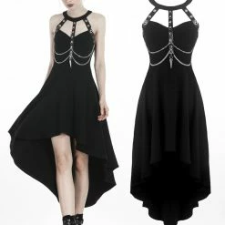 Dark In Love Dresses Hanging Metal Chain Metal Holes Straps Goth Punk Tail Dress
