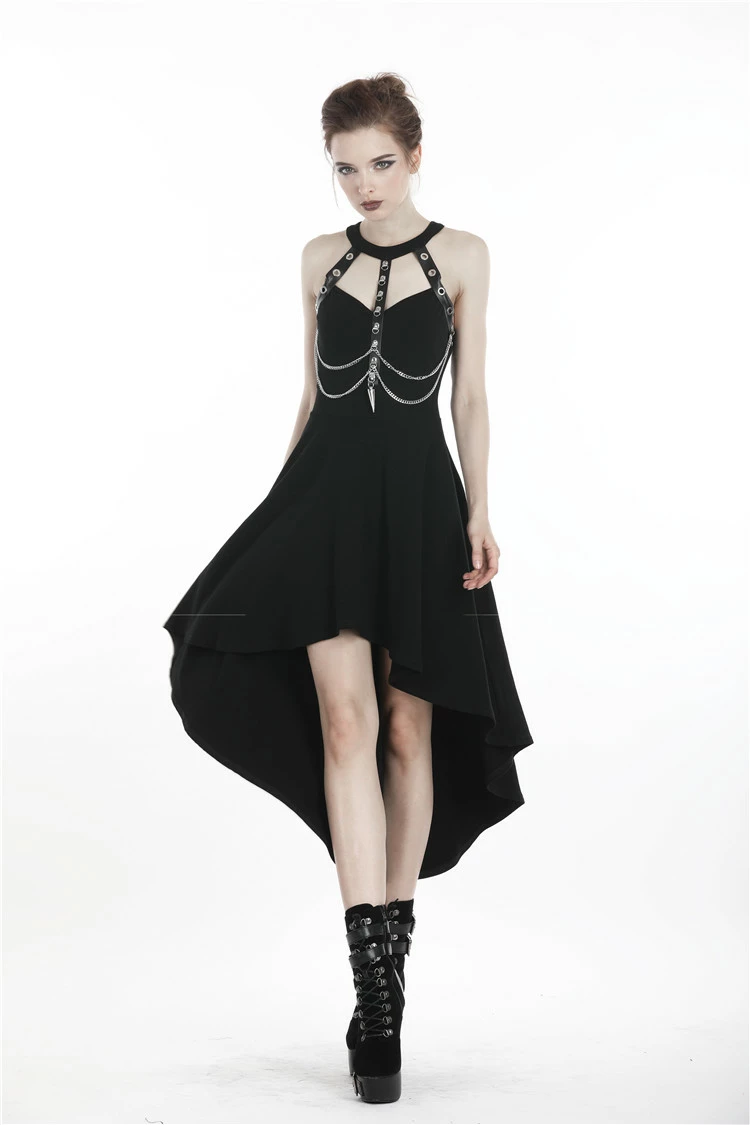 Dark In Love Dresses Hanging Metal Chain Metal Holes Straps Goth Punk Tail Dress - Image 4