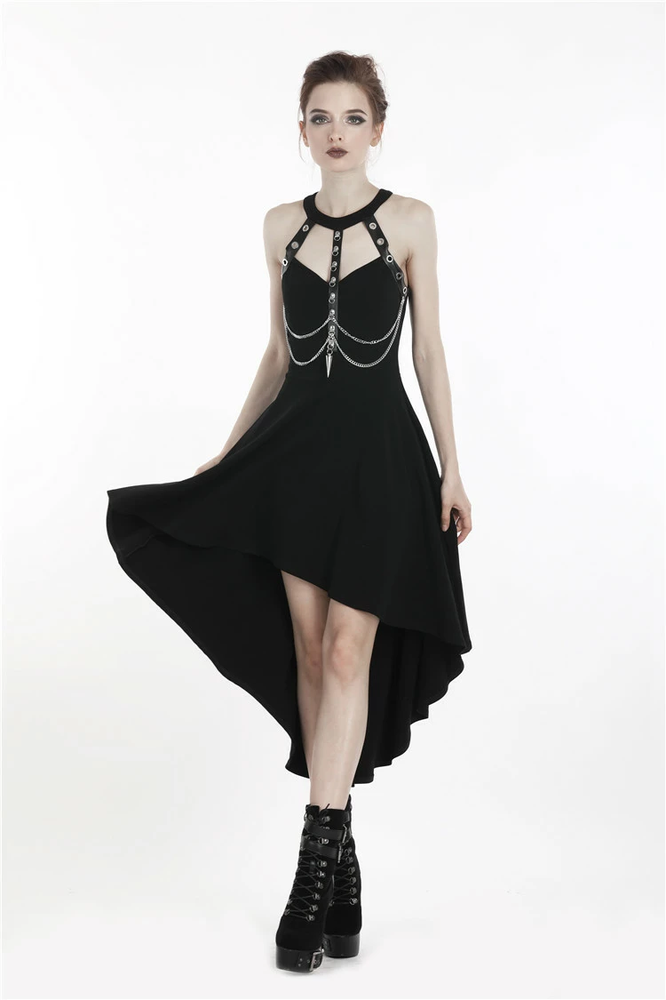 Dark In Love Dresses Hanging Metal Chain Metal Holes Straps Goth Punk Tail Dress - Image 5