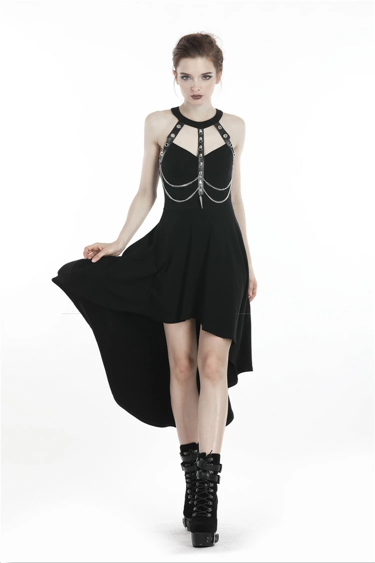 Dark In Love Dresses Hanging Metal Chain Metal Holes Straps Goth Punk Tail Dress - Image 6