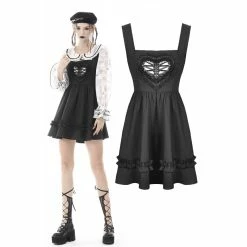 Dark In Love Dresses Heart Hollow-out Black Strap Gothic Mini Dress