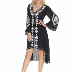 White Mark Clothing Dresses High Low Embroidered Bell Sleeve Dress