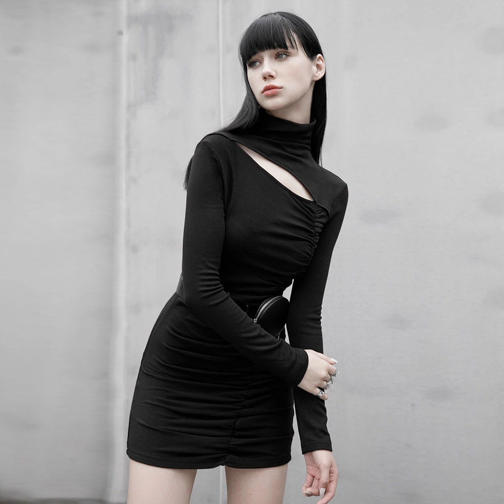 Punk Rave Dresses Hollow-Out Pleats Bodycon Mini Dress - Image 2