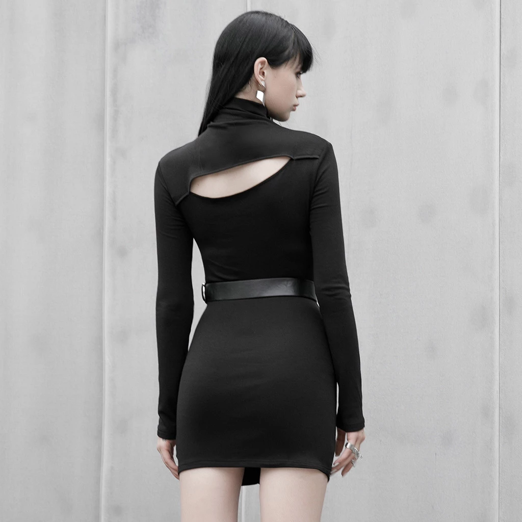 Punk Rave Dresses Hollow-Out Pleats Bodycon Mini Dress - Image 3