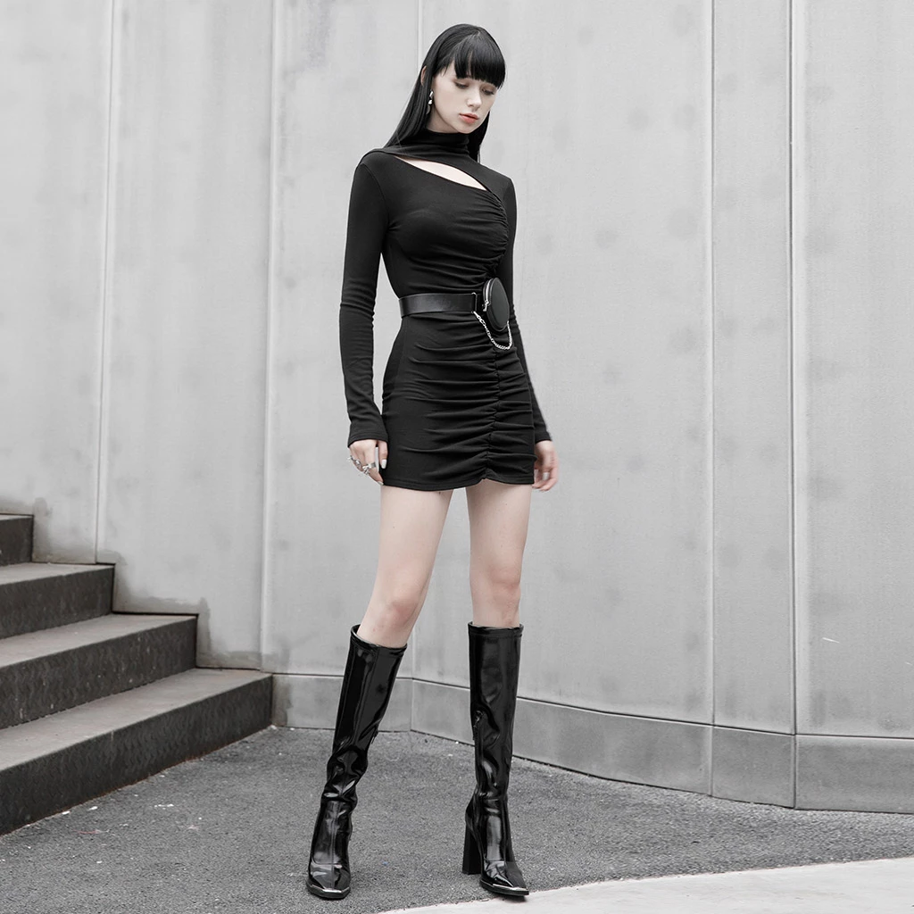 Punk Rave Dresses Hollow-Out Pleats Bodycon Mini Dress - Image 4