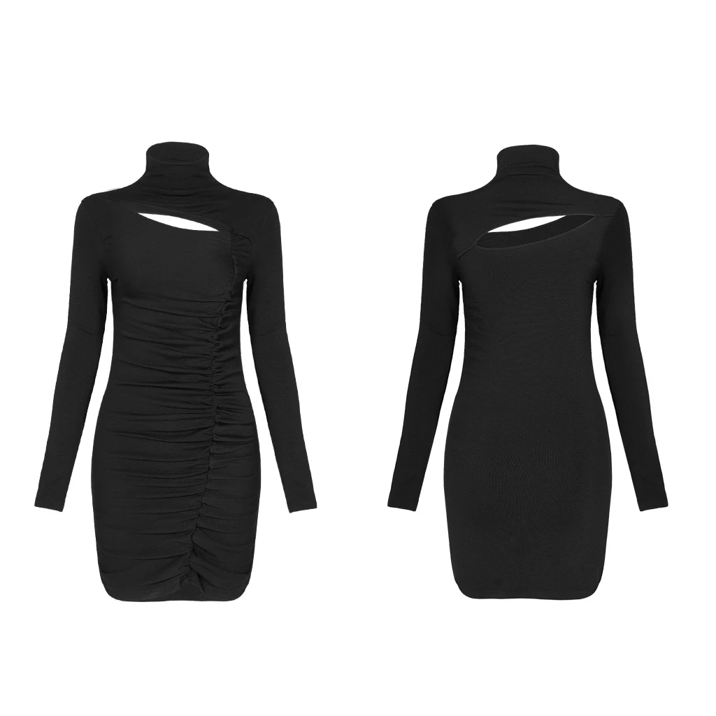 Punk Rave Dresses Hollow-Out Pleats Bodycon Mini Dress - Image 5