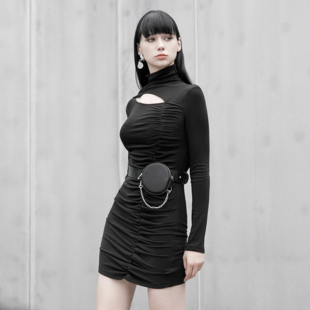 Punk Rave Dresses Hollow-Out Pleats Bodycon Mini Dress