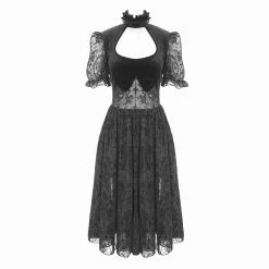 Thinkers Clothing Dresses Gothic Hollowed-out Front Puffed Sleeves Layered Lace Dress