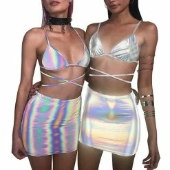 FashionSprout Dresses Holographic Festival Sexy Women's 2 Piece Slim Set Club Wear