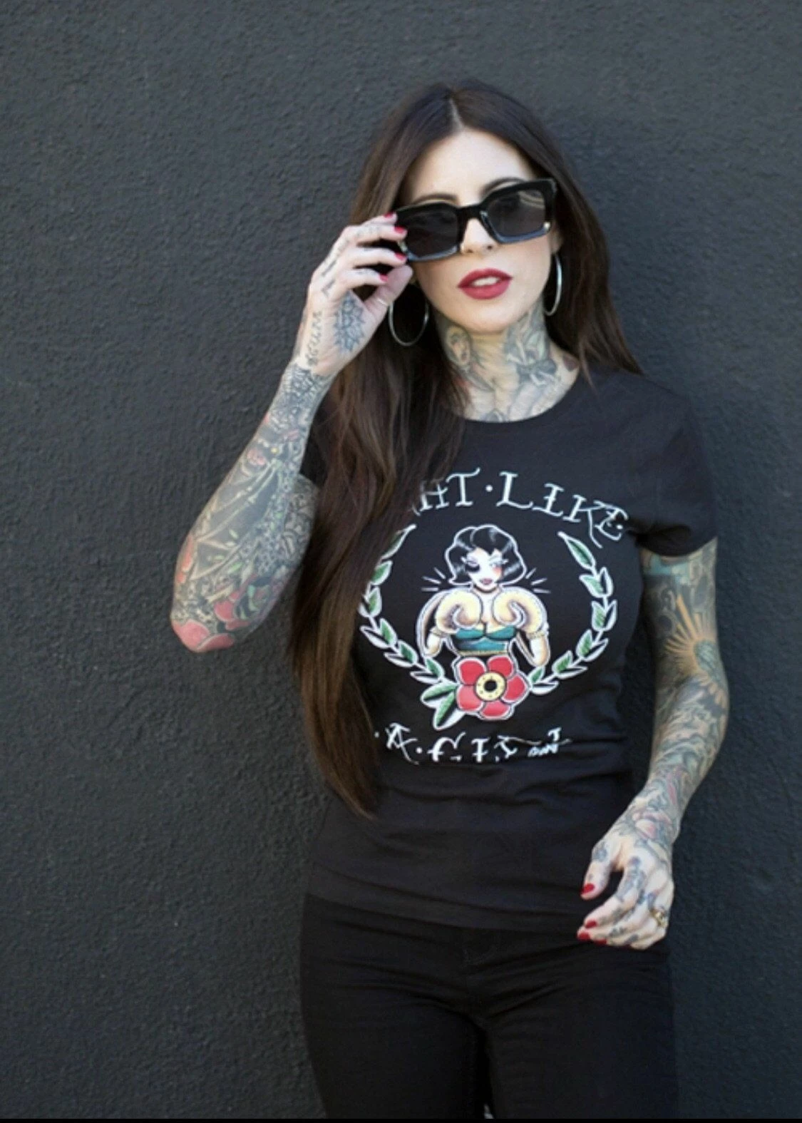 Pinky Star T-Shirts Fight Like A Girl Black T Shirt - Image 2