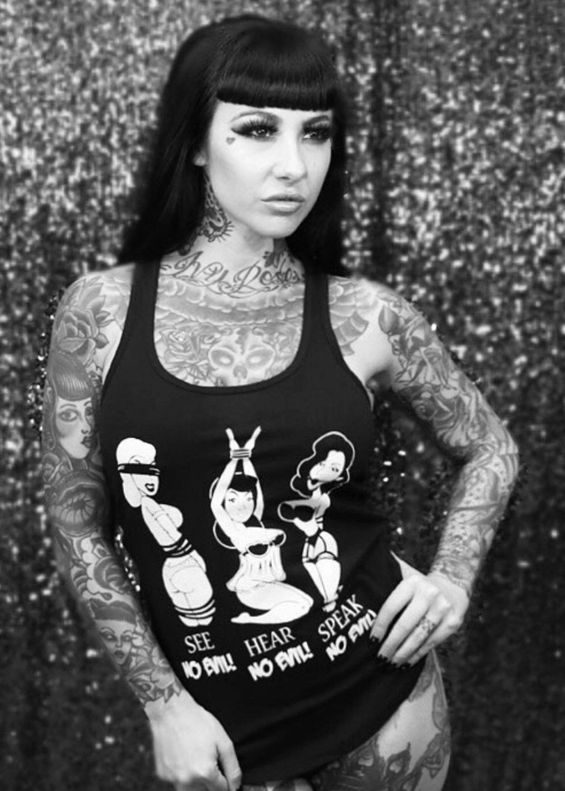 Pinky Star Tanks Tops & Camis No Evil Racer Back Black Tank Top - Image 3