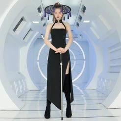 Punk Rave Dresses Gothic Punk Inverted Cheongsam Collar Side Slit Long Dress