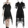 Dark In Love Dresses Lace Off Shoulder Strap Lace Up Irregular Gothic Black Dress