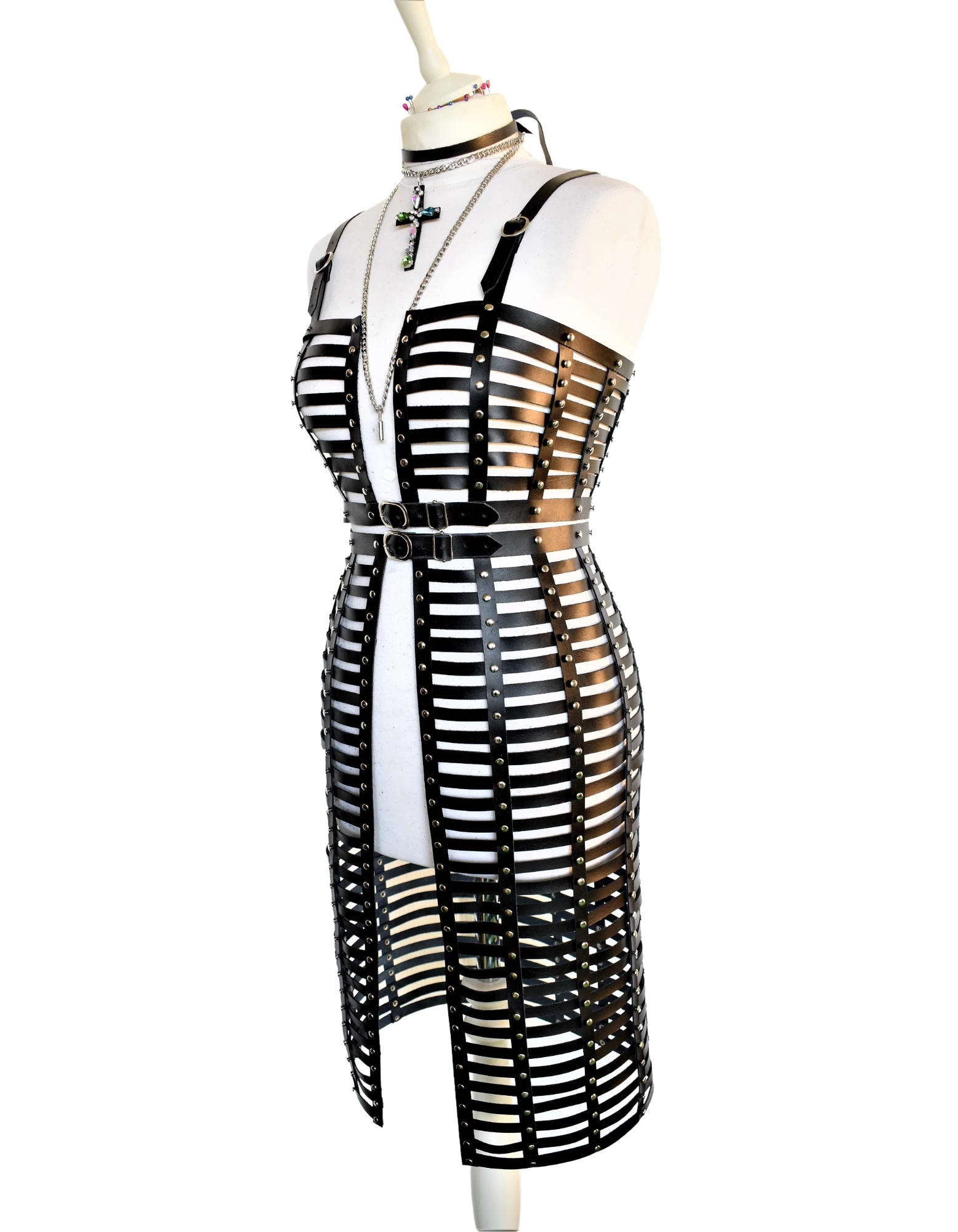 RebelsMarket Dresses Leather Bustier And Skirt Harness,Genuine Leather Bustier And Skirt - Image 3