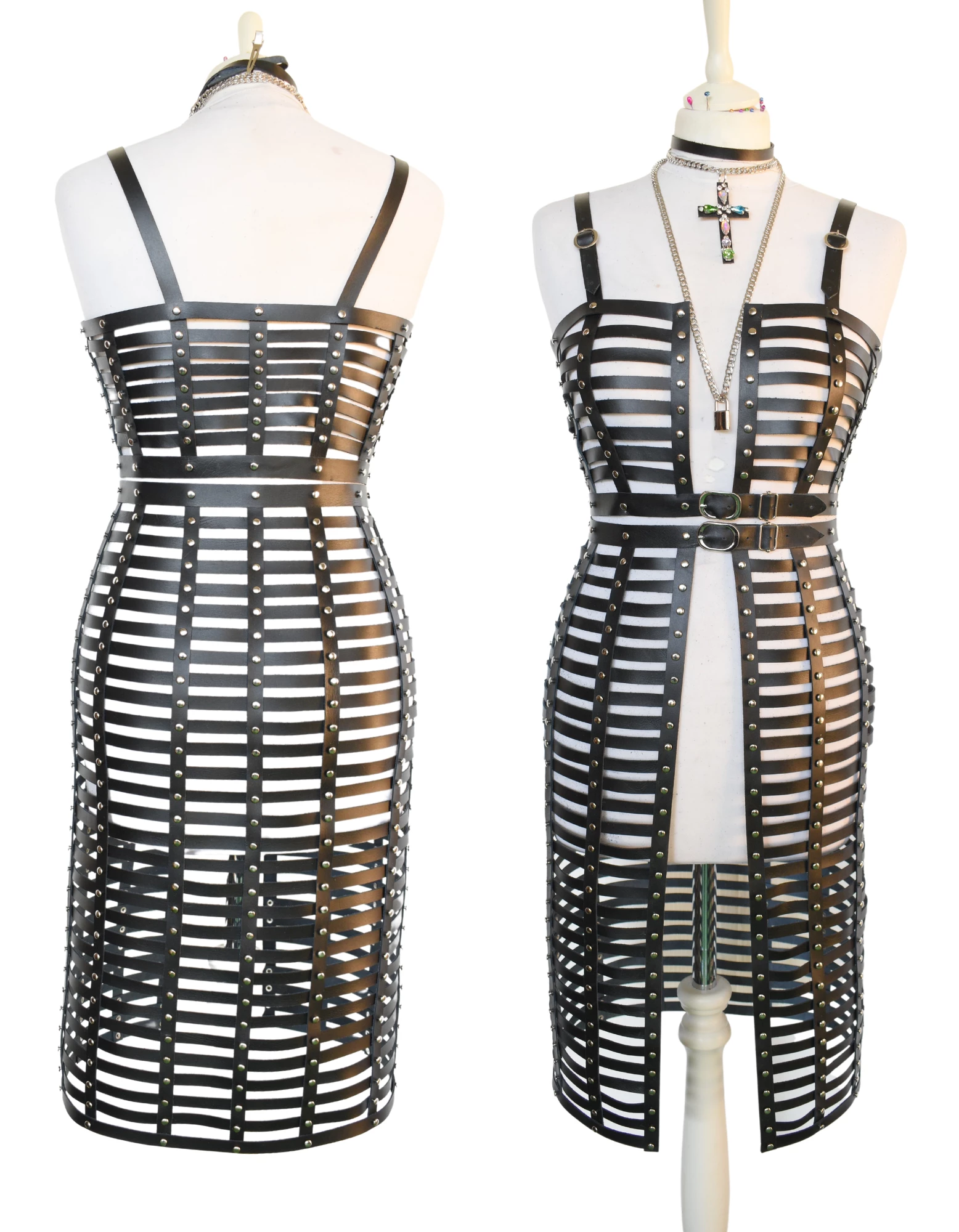 RebelsMarket Dresses Leather Bustier And Skirt Harness,Genuine Leather Bustier And Skirt - Image 4