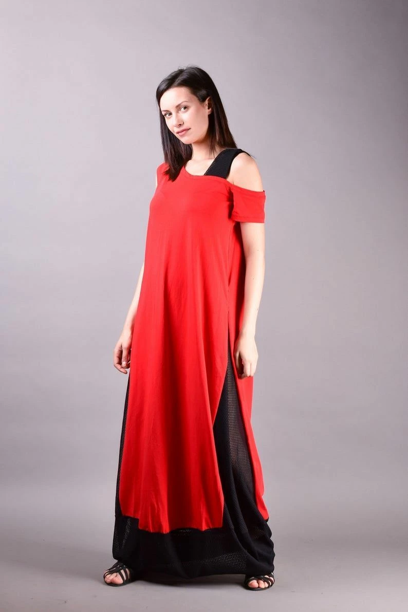 RebelsMarket Dresses Long Dress, Maxi Red Dress, Bohemian Dress, Summer Dress, Maxi Dress - Image 2