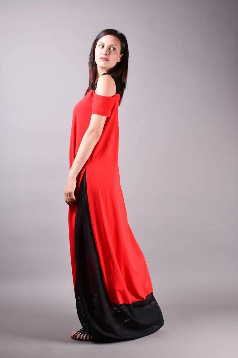 RebelsMarket Dresses Long Dress, Maxi Red Dress, Bohemian Dress, Summer Dress, Maxi Dress - Image 3