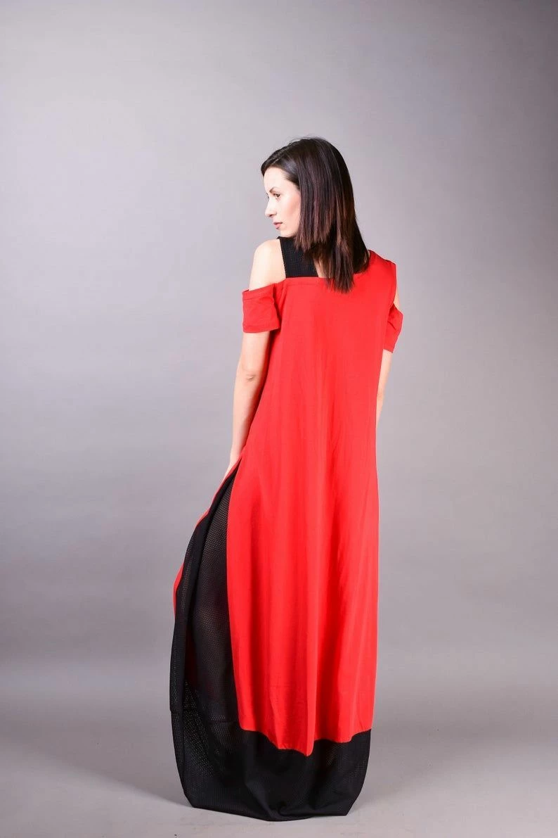 RebelsMarket Dresses Long Dress, Maxi Red Dress, Bohemian Dress, Summer Dress, Maxi Dress - Image 4