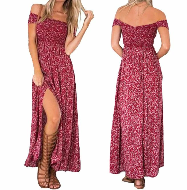 FashionSprout Dresses Boho Bohemian Off Shoulder Long Split Dress - Image 3