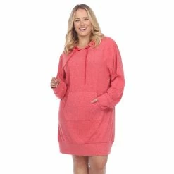 White Mark Clothing Dresses Long Sleeve Drawstring Pocket Plus Size Hoodie Dress