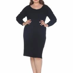White Mark Clothing Dresses Long Sleeve Midi Sweater Dress