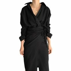 RebelsMarket Dresses Streetwear Long Sleeve V Neck Wrap Bandage Dress