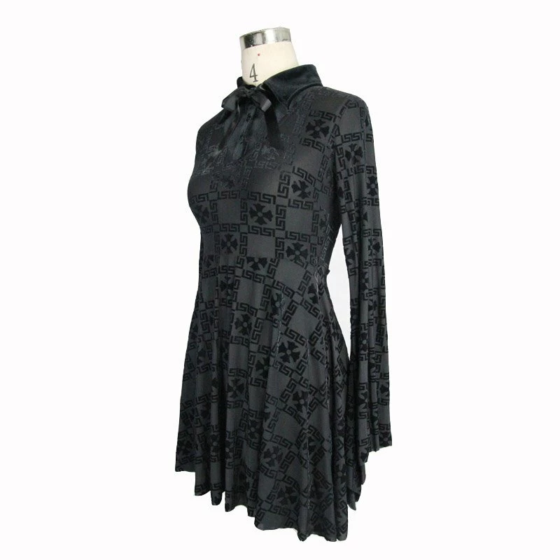 Thinkers Clothing Dresses Gothic Long Trumpet Sleeves Ribbon Lapel Collar Black Mini Dress - Image 5