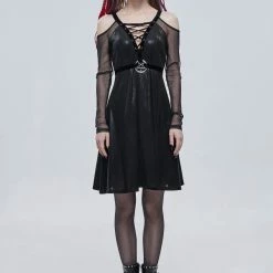 Thinkers Clothing Dresses Mesh Sleeves Hollow-Out Black Mini Dress