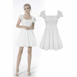 Dark In Love Dresses Mesh Sleeves White Punk Gothic Cross Pattern Mini Dress