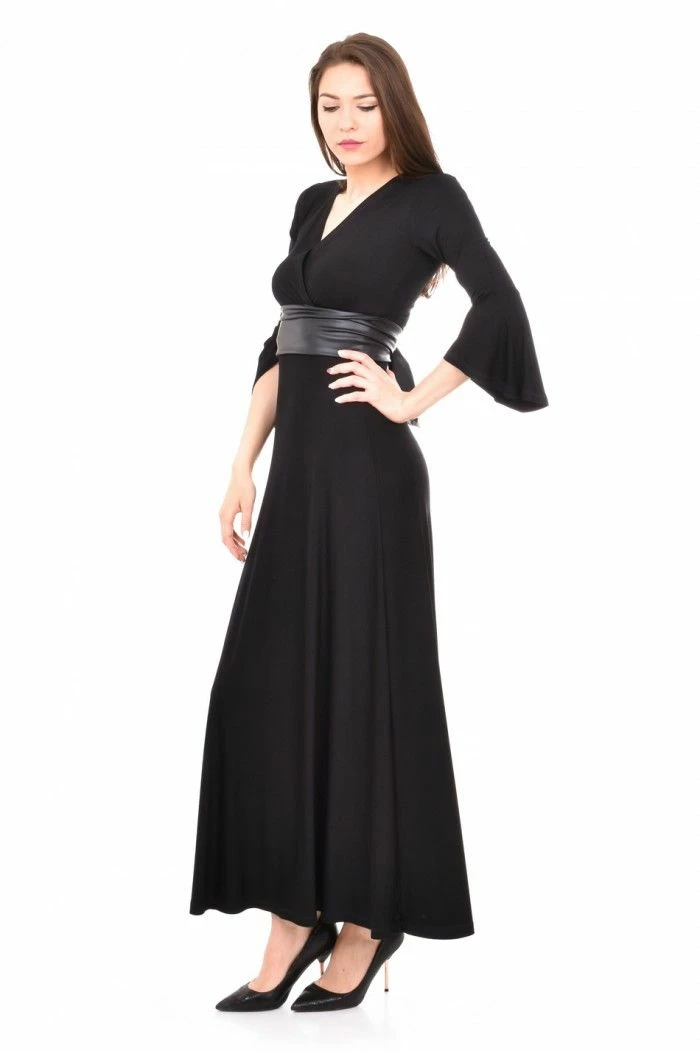 RebelsMarket Dresses Black Long Dress, Flaved Sleeves, Midi Dress, Balloon Dress, Plus Size - Image 3