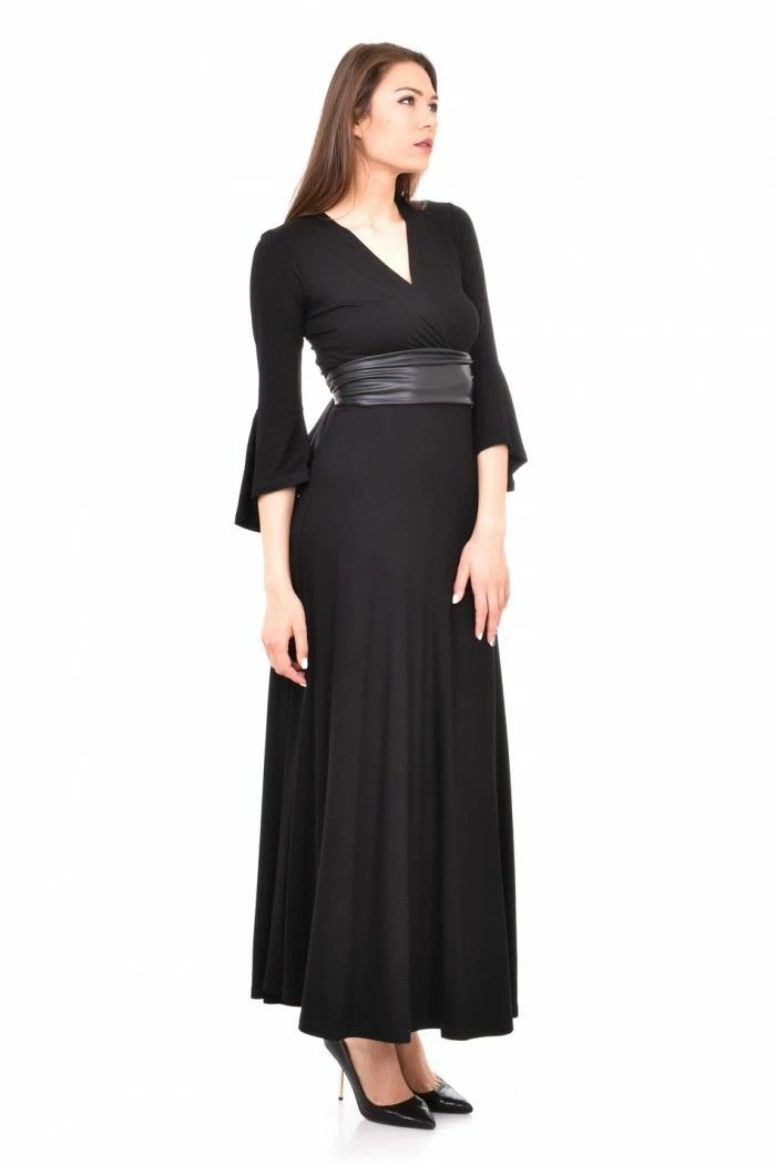 RebelsMarket Dresses Black Long Dress, Flaved Sleeves, Midi Dress, Balloon Dress, Plus Size