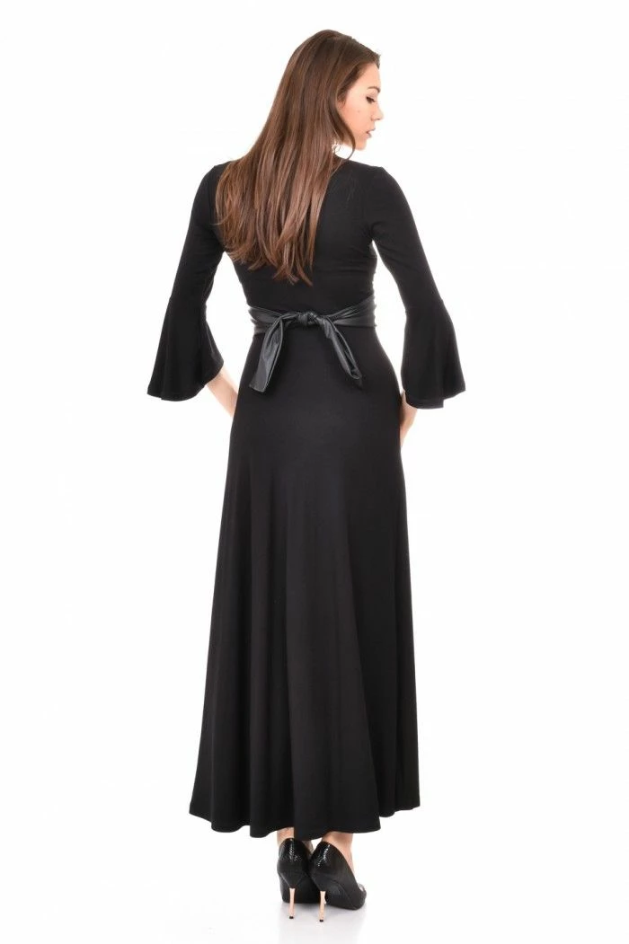 RebelsMarket Dresses Black Long Dress, Flaved Sleeves, Midi Dress, Balloon Dress, Plus Size - Image 4
