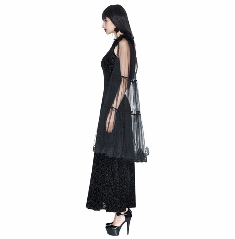Eva Lady Dresses Gothic One Shoulder Black Jacquard Mesh Sleeve Embroidered Long Dress - Image 2