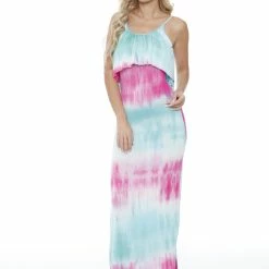 White Mark Clothing Dresses Overlay Tie Dye Maxi Dress