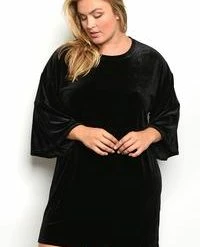 RebelsMarket Dresses Plus Size Black Velvet Tunic Dress
