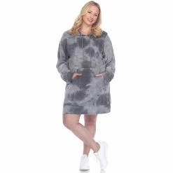 White Mark Clothing Dresses Plus Size Tie Dye Fleece Hooded Dress Shirt