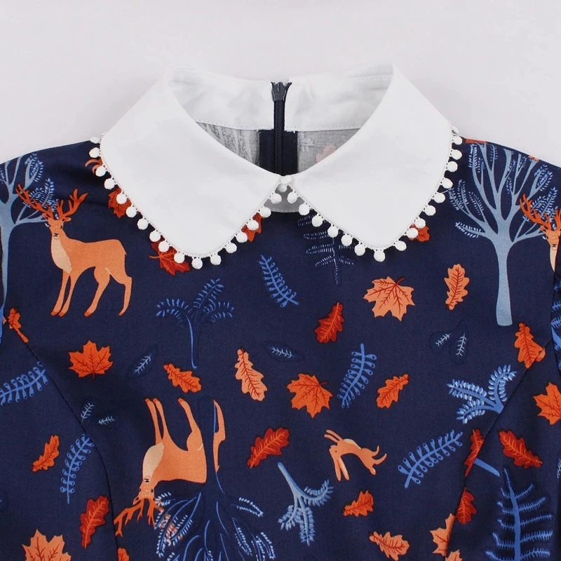 FashionSprout Dresses Print Pattern Peter Pan Collar A-Line 50s Zipper Vintage Dress - Image 3