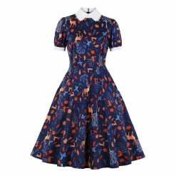 FashionSprout Dresses Print Pattern Peter Pan Collar A-Line 50s Zipper Vintage Dress