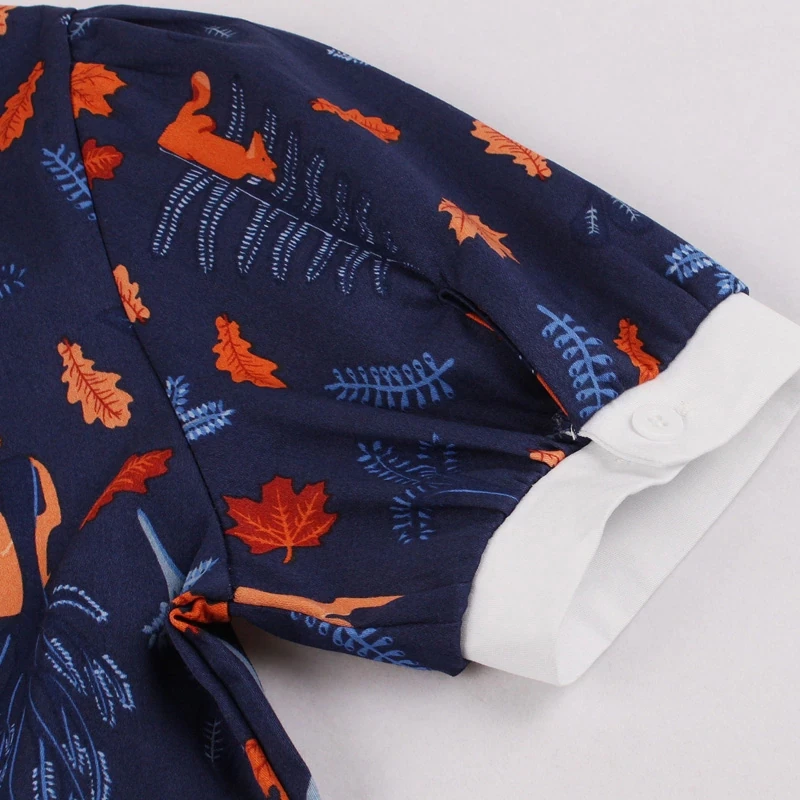 FashionSprout Dresses Print Pattern Peter Pan Collar A-Line 50s Zipper Vintage Dress - Image 6