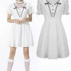 Dark In Love Dresses Puff Sleeves Back Tie Ribbon Lace White Gothic Lolita Dress