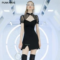 Punk Rave Dresses Puff Sleeves Sheer Black Mini Dress