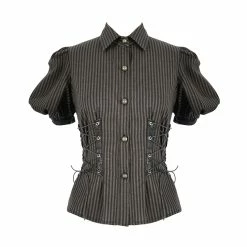 Thinkers Clothing Standard Tops Gothic Steampunk Puffed Sleeves Button-down Striped Top