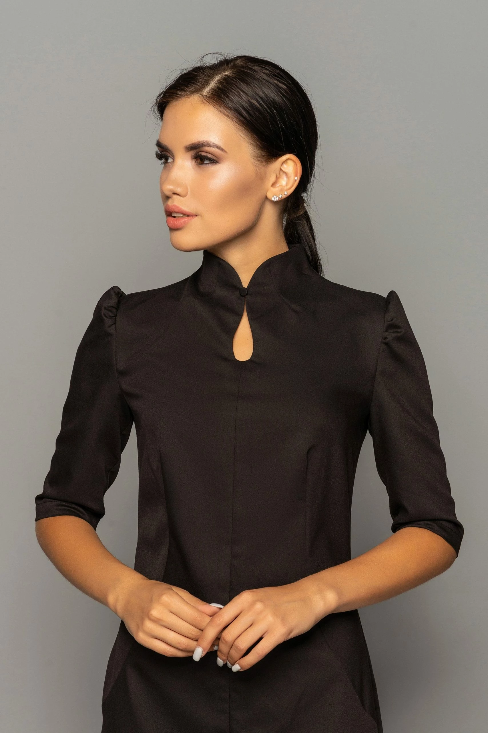 RebelsMarket Dresses Qipao Modest Pencil Dress, Black Cocktail Cheongsam Dress - Image 4