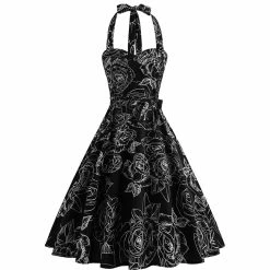 RebelsMarket Dresses Gothic Vintage Retro Floral Print Halter Neck Dress
