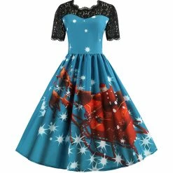 FashionSprout Dresses Lace See Through Christmas Midi Party Dress