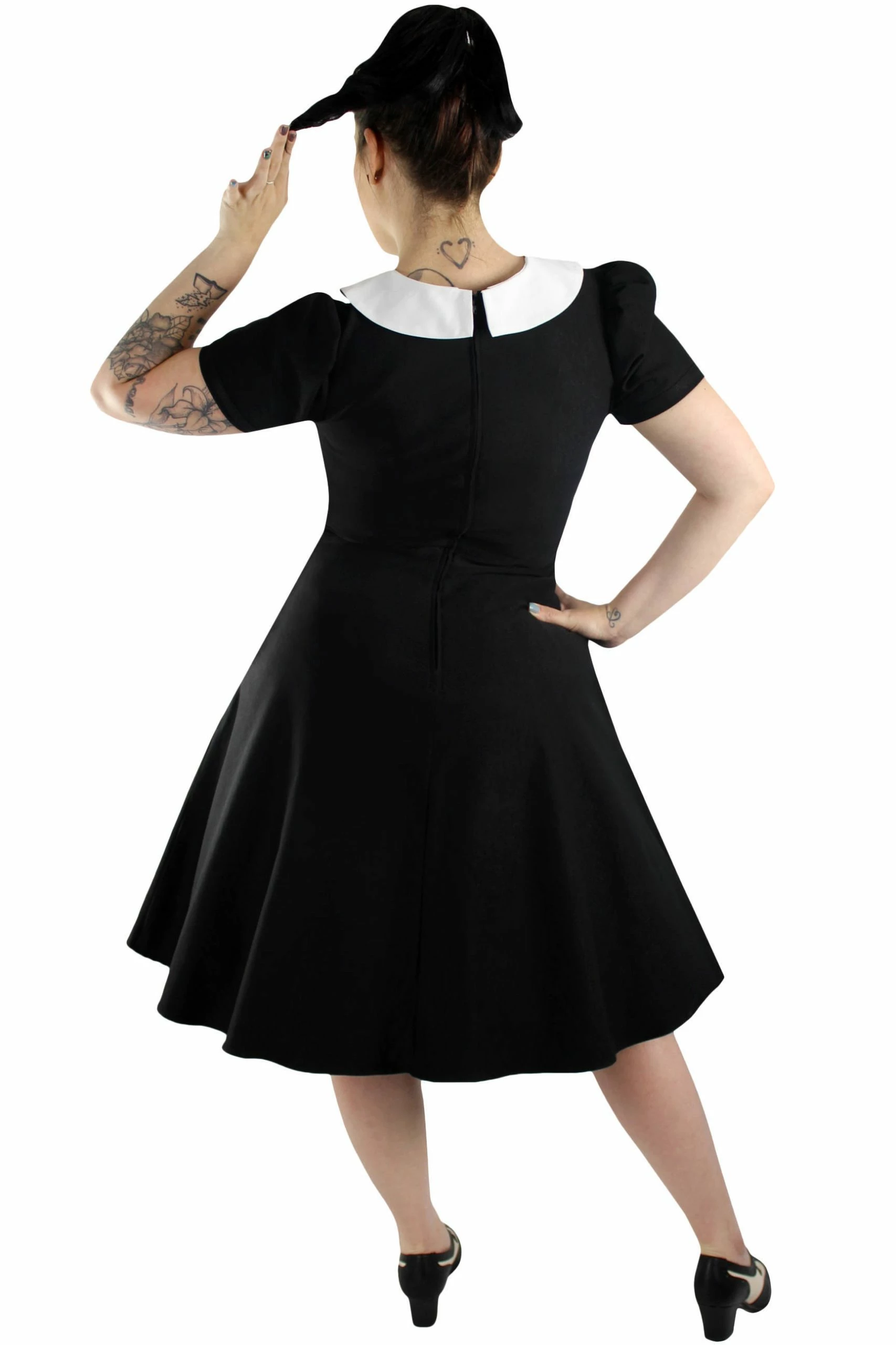 RebelsMarket Dresses Vintage Inspired Black & White Pointy Collar Dress | X Small To 4 Extra Lrg - Image 3