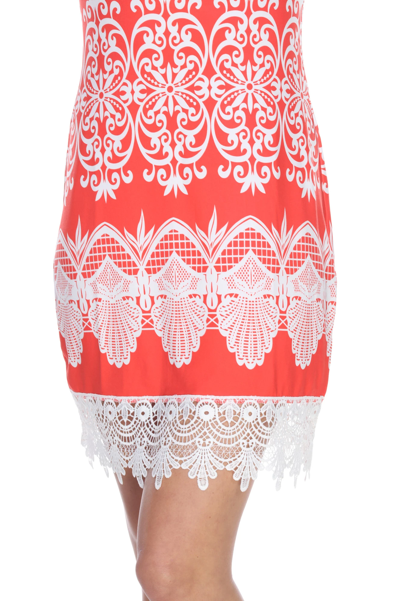 White Mark Clothing Dresses Red Sleeveless Embroidered Lace Shift Dress - Image 3