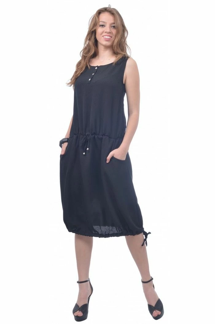 RebelsMarket Dresses Black Sleeveless Dress, Balloon Dress, Knee Length Dress, Flaved Dress - Image 2