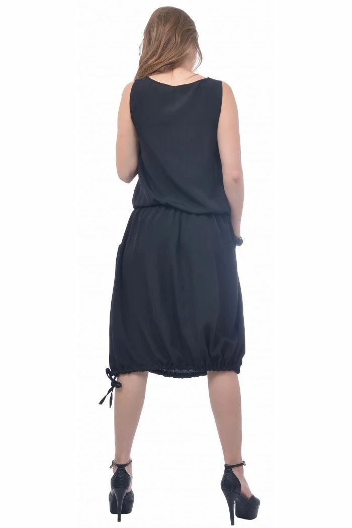 RebelsMarket Dresses Black Sleeveless Dress, Balloon Dress, Knee Length Dress, Flaved Dress - Image 4